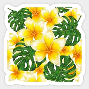 Plumeria with Monstera Leaves Sticker